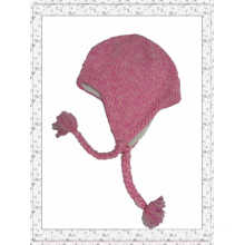 Fashion Pink Color Crochet Weave Beanie Hat with String Ball (1-3447)